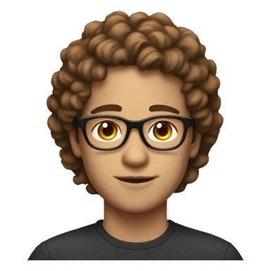 a young man with fair skin, long brown curls and glasses sticker