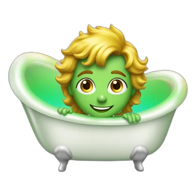 Posh-muscle-boy-green-eyes-rainbow-hair-pearl-necklace-in-golden-bathtub sticker