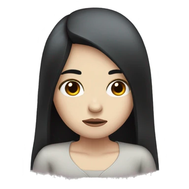 Pale girl with long black hair with sad face sticker