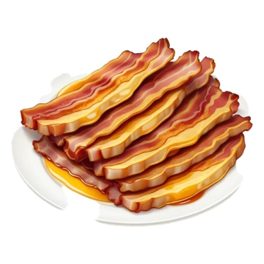 Cinematic crispy sizzling bacon, slightly curled, golden-brown with a perfect crunch, glistening with rich flavor, deep warm tones, served on a breakfast plate, comforting and indulgent. sticker