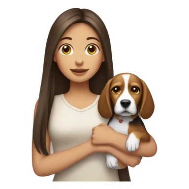 a brunette girl with long straight hair and a beagle puppy sticker