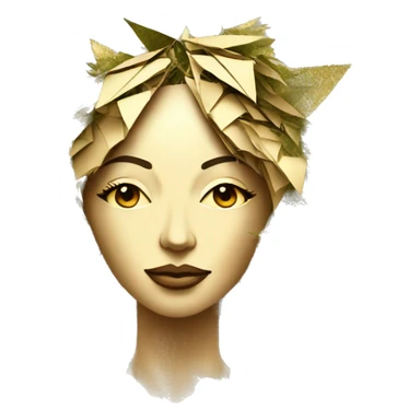  Hemp 420 lady face melting gold tropical made of 420 origami newspaper roses hemp leaves lantern fairy lights burning paper and hemp leaves in hair sticker