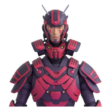 male cyborg samurai with half-human half-robot face and high-tech armor sticker