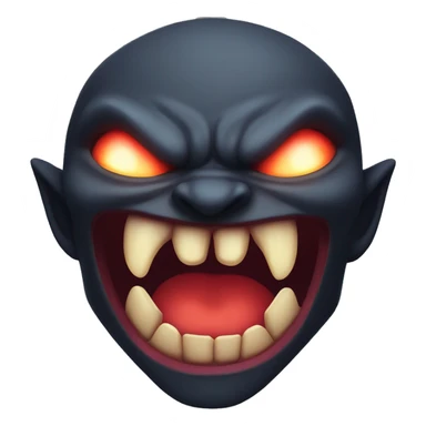 A snarling demon face, with glowing red eyes and sharp fangs sticker