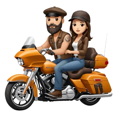 Harley Davidson road glide bearded bald man backward hat  with brunette girl  pillion sticker