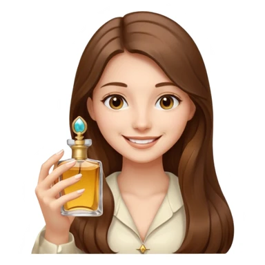 half body pretty long hair girl holding 1 parfume with smile sticker