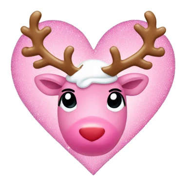 Pink Heart with sparkles and reindeer inside wearing a Santa hat  sticker