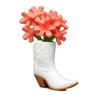 White cowgirl boot vase with coral sticking out of it sticker