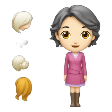 女孩-黑色长发-头发直-蓝色六边形细丝镜框-瘦长脸-脸白-小眼睛-高鼻梁-大鼻子-白色卫衣-牛仔裤 sticker