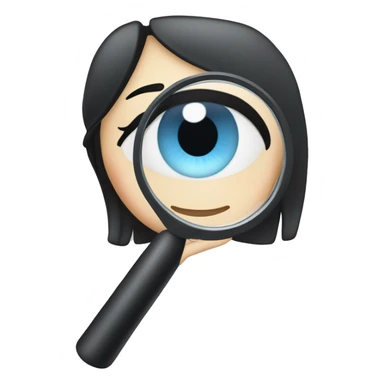 white Girl with black hair and blue eyes with magnifying glass sticker