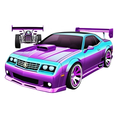 Extravagant luxury car tuned by MTV's Pimp My Ride crew, featuring neon lights under the chassis, nitro parts and chrome rims sticker