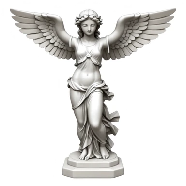 Winged Victory of Samothrace statue with plastẻ sticker