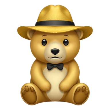 Oso dorado con sombrero elegante y moño negro triste animatronico sticker