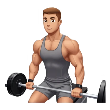 A focused athlete working out on a strength training machine in a modern gym. Muscles engaged, expression determined, demonstrating power and endurance. The gym is filled with equipment like dumbbells, barbells, and mirrors reflecting effort, creating a high-energy atmosphere. sticker