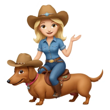 A blonde curvy woman riding on top of a dachshund sticker