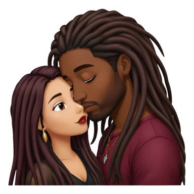 Dark Wine colored hair Latina long hair, kissing black guy with dreads sticker