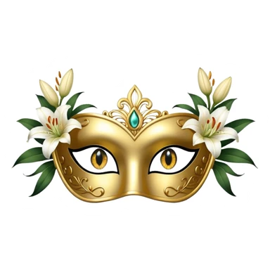 golden masquerade eye mask with white lily flower on the side sticker