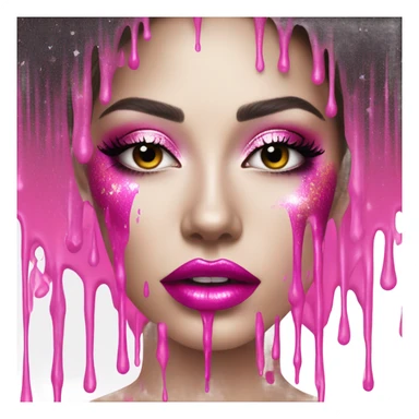 White paint dripping from hot pink ombre glittery lips sticker