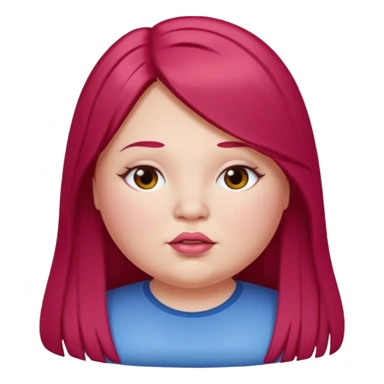 chubby white woman cherry red long straight hair parted middle sticker