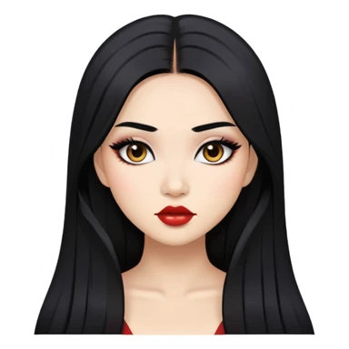 baddie with Asian and Latina features, long straight black hair, makeup, white skin sticker