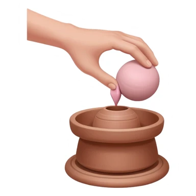 one hand pressing down on a pink ball of clay above an empty pottery wheel, with the clay not touching the wheel surface, hovering slightly above it sticker
