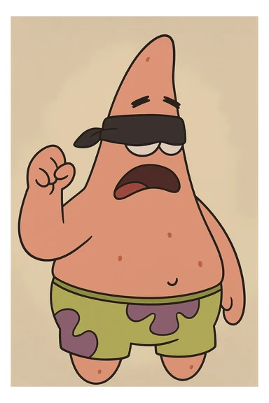 Patrick Star from SpongeBob SquarePants wearing a blindfold, cartoon style sticker