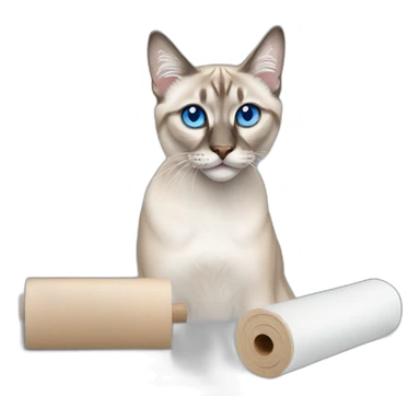 lynx point siamese cat with blue eyes attacking paper towel roll sticker