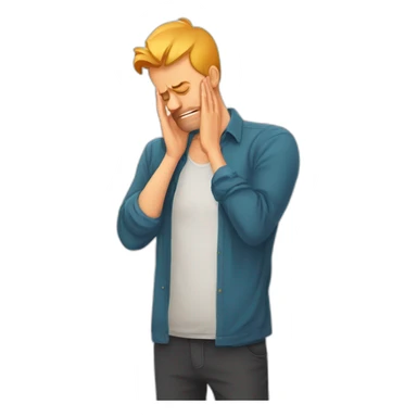 Icon of man with a gestures facepalm expression. Man with hand flopping her forehead. Headache, disappointment or shame. Epic fail emotion. Isolated vector illustration. sticker