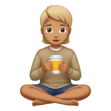 Create an emoji that shows a person sitting on the ground holding a cup. sticker
