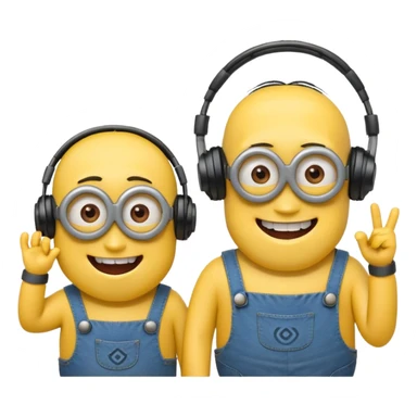 minions with headphones smiling teeth showing sticker