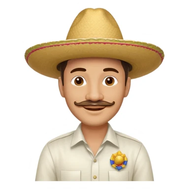 A happy, light skinned, Colombian man, with a small not connected mustache, a small gotee, wearing a Colombian Sombrero Voltiao, and wearing a white dress shirt sticker