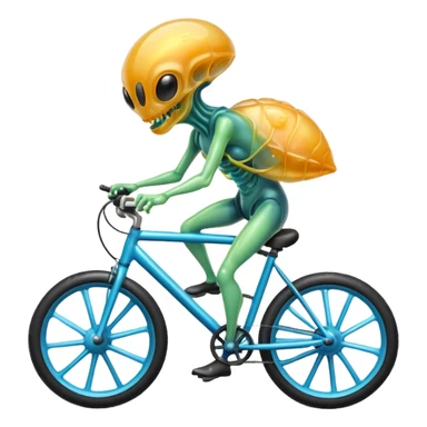 jelly alien riding a bicycle, translucent gelatin body, glowing core inside, wobbly fun movement, cute sci-fi creature, 3D cartoon, mobile game icon style, clean background, no text, no watermark
 sticker
