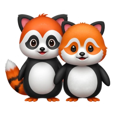 A cartoon  cute cartoon penguin. Next to it is a cartoon red panda holding its flipper  sticker
