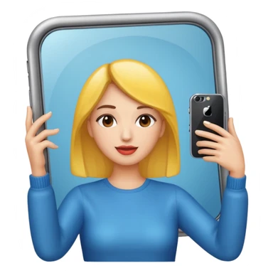 mirror woman holding her phone having selfie sticker