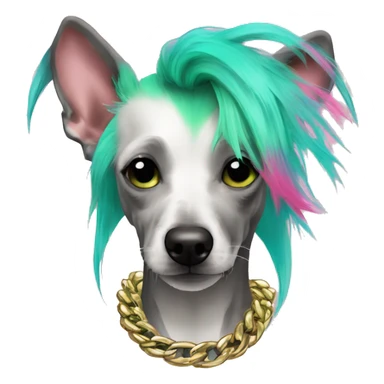 Punk Chinese crested dog neon rainbow cyan green pink hair gold chain punk piercings tattoos punk ear piercings sticker