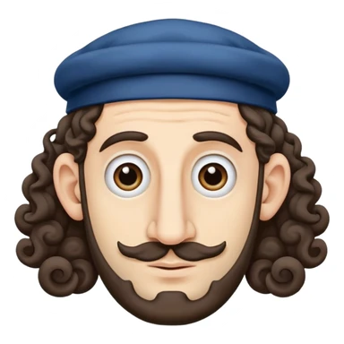 Jewish man with huge nose and only two long curls on either side of his head wearing a kippah sticker