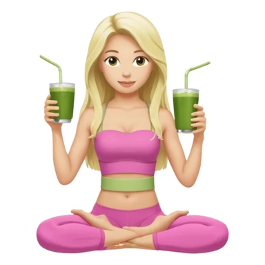 long haired blonde pilates instructor in pink drinking matcha in cute set with no straps sticker