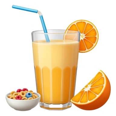 A glass of juice and a bowl with cereals sticker