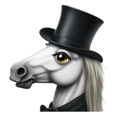 Horse wearing a top hat with a booger sticker