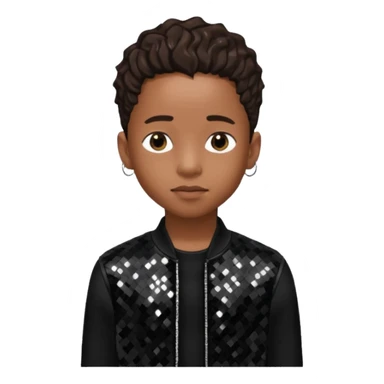 Jaden Smith with dark brown hair, black sequin outfit sticker
