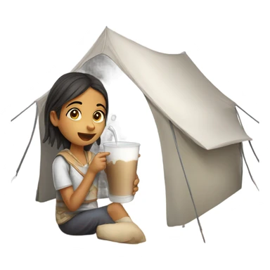 Girl drinking Karak milk in a tent  sticker