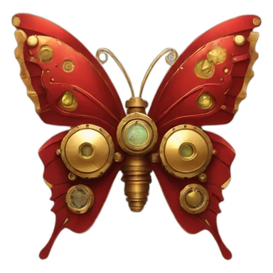 Red metal and gold steampunk butterfly sticker