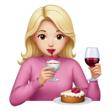 Blonde woman pink sweater drinking wine and eating cake sticker