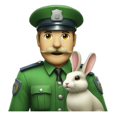 green man with mustash and a policecap holding a rabit sticker