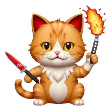 Make a picture of a Coca-Cola cat, exploding with a knife on top of it sticker