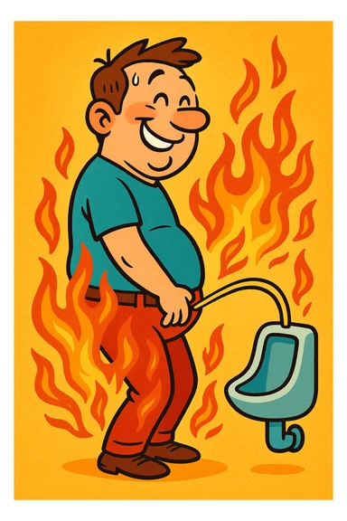 Uomo che fa Pipì, brucia calorie, come se fosse un termogenico in italiano sticker