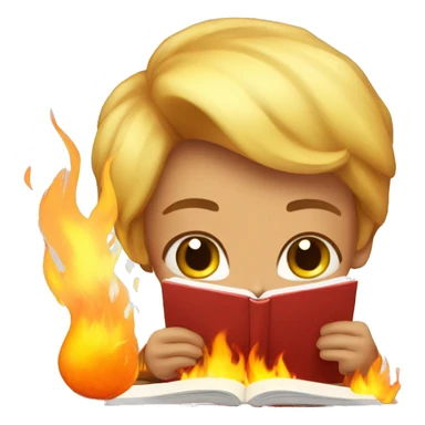 cute student studying hard with big fire sticker