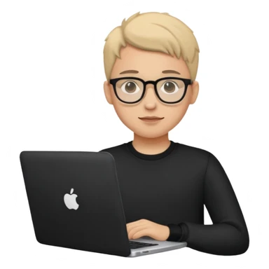 un estudiante con lentes y su laptop Y ROPA NEGRA sticker