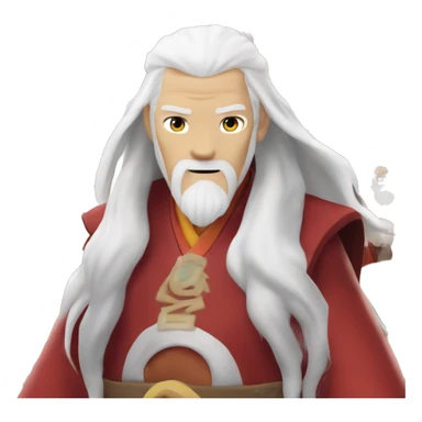 avatar roku from avatar the last airbender. he is a white older man, and have long white hair and a long white beard in a fire nation red color in hex color 6e0c00. he needs to be in the red uniform. he should not have a head covering sticker