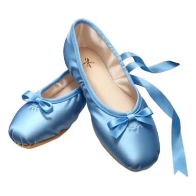 cinematic-realistic-ballet-shoes,-soft-satin-blue-pointe-shoes-with-delicate-ribbons,-resting-gently-on-a-polished-wooden-floor,-subtle-creases-in-the-fabric,-glowing-under-the-warm-golden-light-of-a-rehearsal-studio,-evoking-ele sticker